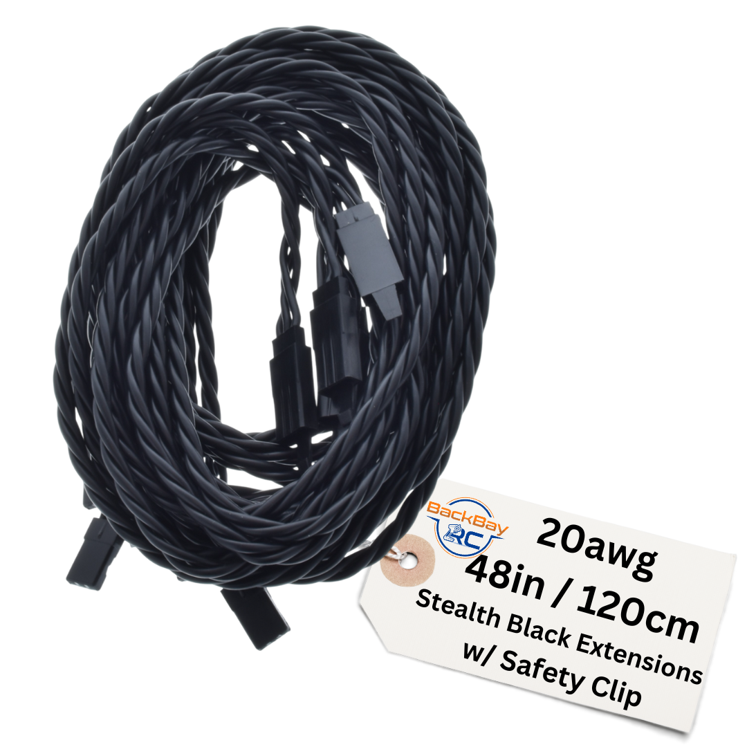 Stealth Series: JR / Hitec Servo Extension Leads with Heavy Duty Twisted 20awg Wire and Safety Clips - 11 Lengths