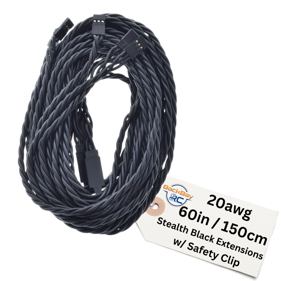 Stealth Series: JR / Hitec Servo Extension Leads with Heavy Duty Twisted 20awg Wire and Safety Clips - 11 Lengths