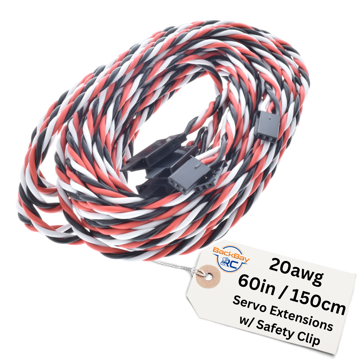Futaba Servo Extension Leads with Heavy Duty Twisted 20awg Wire and Safety Clips - 9 Lengths