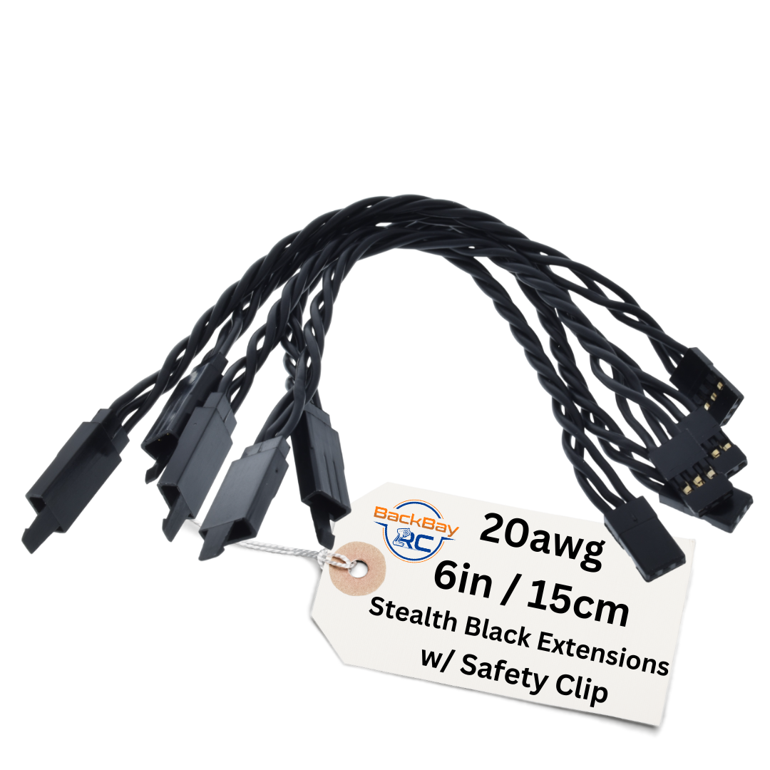 Stealth Series: JR / Hitec Servo Extension Leads with Heavy Duty Twisted 20awg Wire and Safety Clips - 11 Lengths