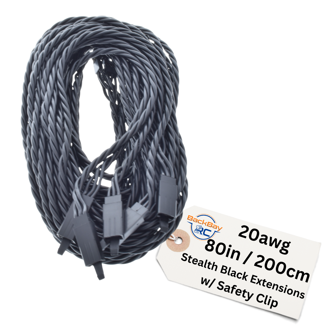Stealth Series: JR / Hitec Servo Extension Leads with Heavy Duty Twisted 20awg Wire and Safety Clips - 11 Lengths