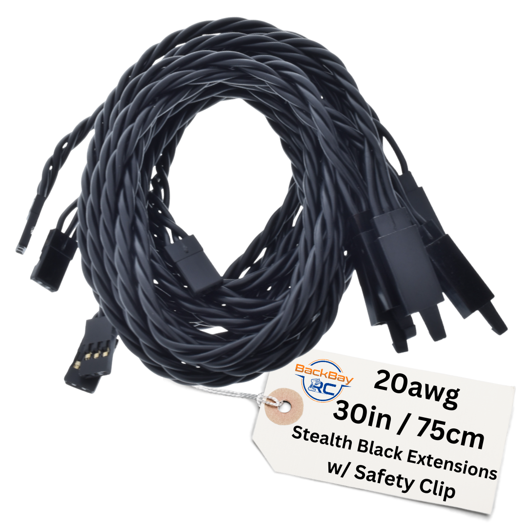 Stealth Series: JR / Hitec Servo Extension Leads with Heavy Duty Twisted 20awg Wire and Safety Clips - 11 Lengths