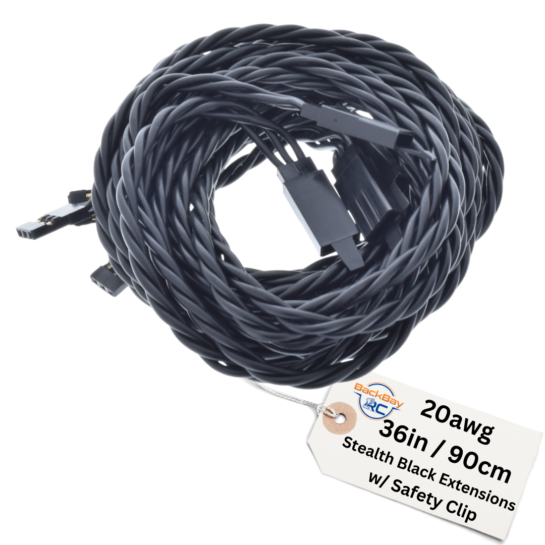 Stealth Series: JR / Hitec Servo Extension Leads with Heavy Duty Twisted 20awg Wire and Safety Clips - 11 Lengths