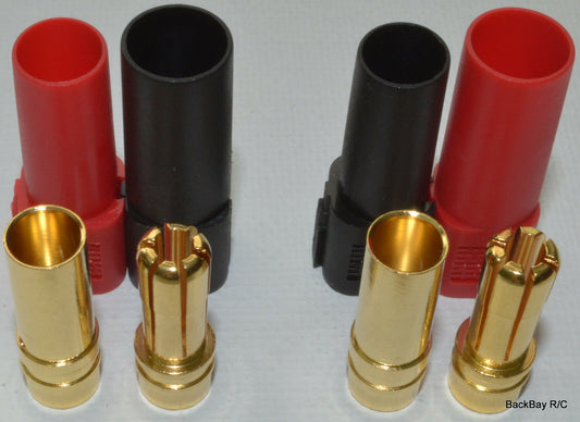 XT150 6MM Bullet Connector Plug Set (Red / Black, Male / Female) - 150+ Amps