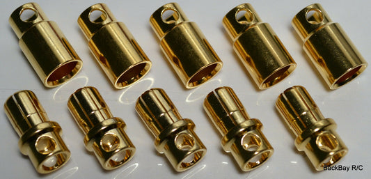5 Male / 5 Female HXT 8MM Sprung Gold Bullet Connector Plugs - 170+ Amps