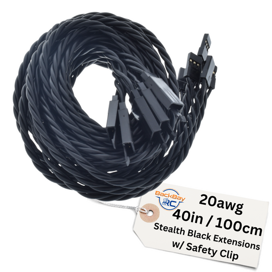 Stealth Series: JR / Hitec Servo Extension Leads with Heavy Duty Twisted 20awg Wire and Safety Clips - 11 Lengths
