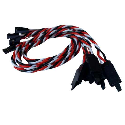 Futaba Servo Extension Leads with Heavy Duty Twisted 20awg Wire and Safety Clips - 7 Lengths