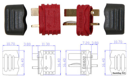 AMASS T-Plug (Deans Style) Connectors: 1 Male / Female Pair - No Heat Shrink