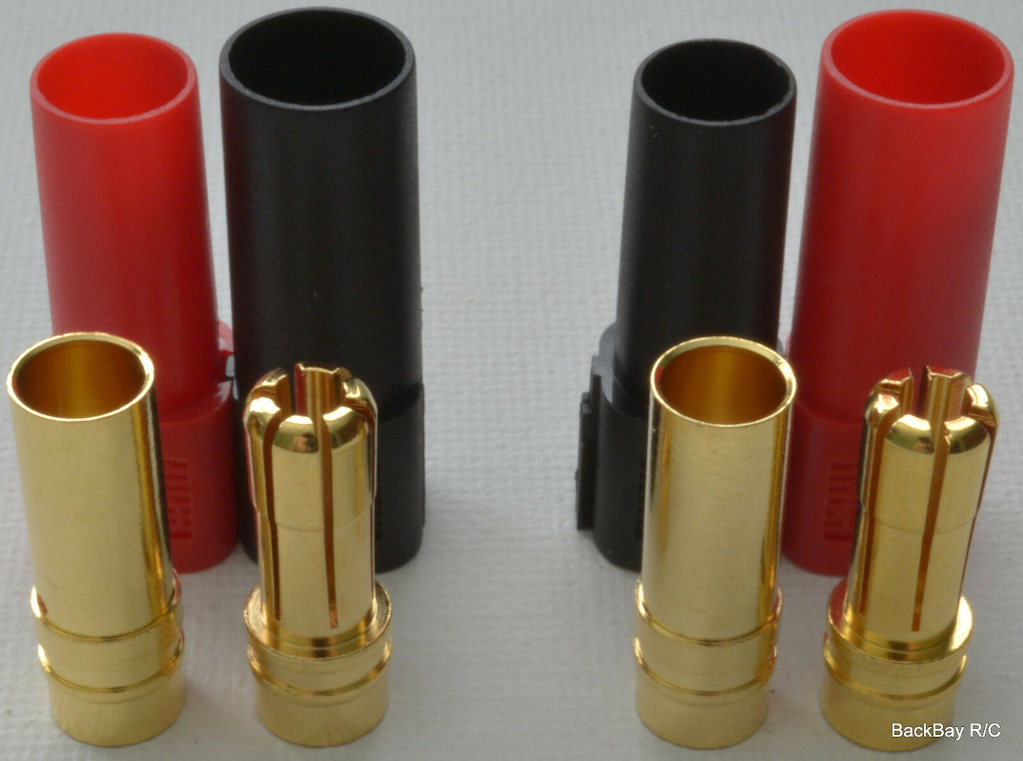 XT150 6MM Bullet Connector Plug Set (Red / Black, Male / Female) - 150+ Amps