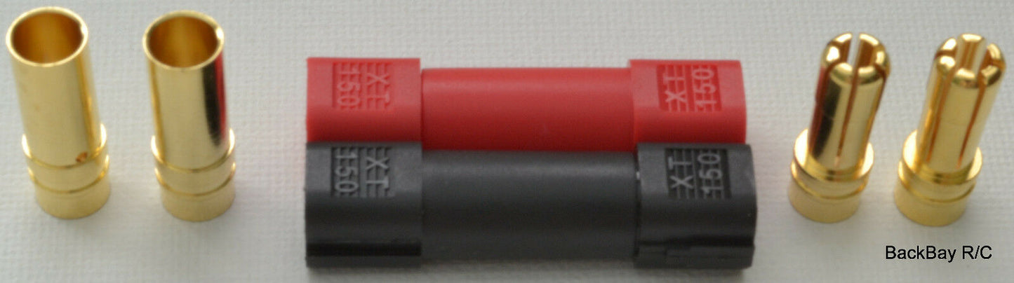 XT150 6MM Bullet Connector Plug Set (Red / Black, Male / Female) - 150+ Amps