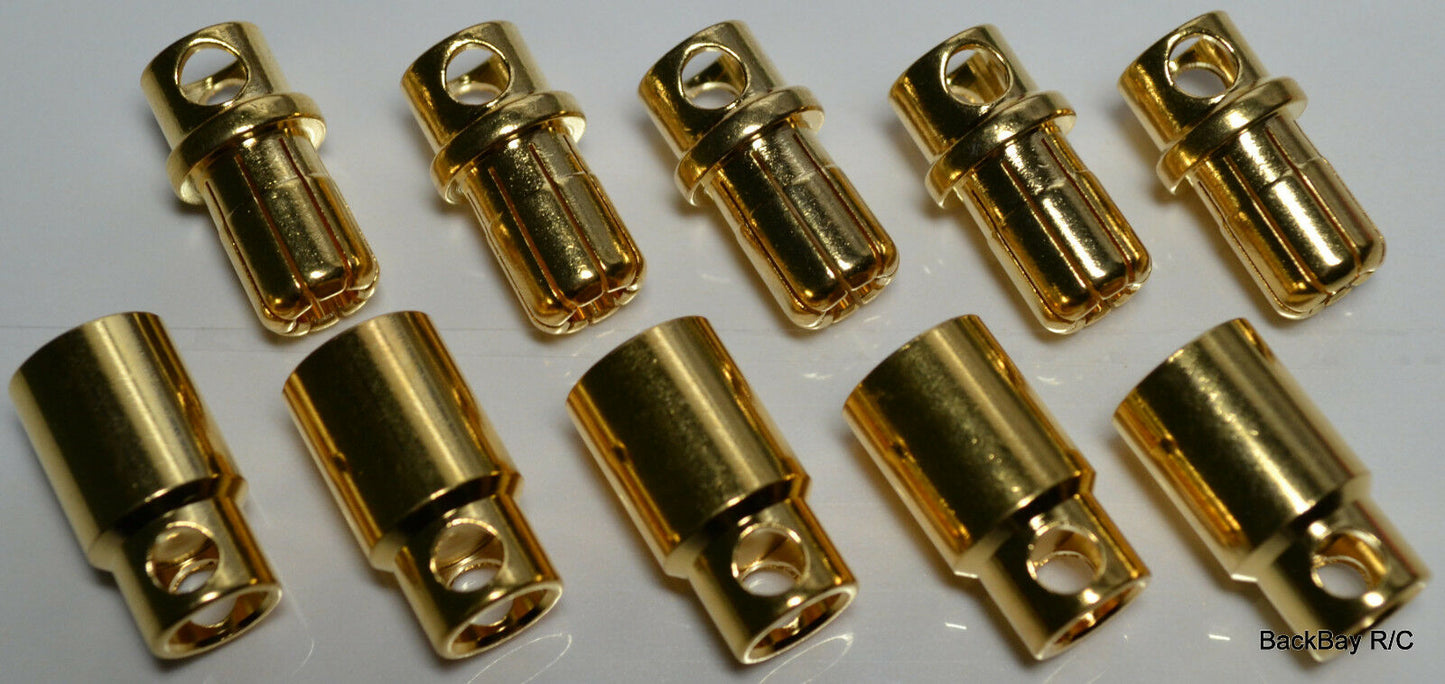 5 Male / 5 Female HXT 8MM Sprung Gold Bullet Connector Plugs - 170+ Amps