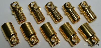 5 Male / 5 Female HXT 8MM Sprung Gold Bullet Connector Plugs - 170+ Amps
