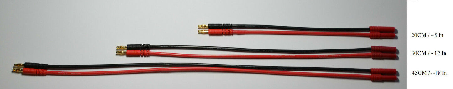 HXT 4MM Male To 4mm Bullet - 12awg - 20CM / 30CM / 45CM / 60CM